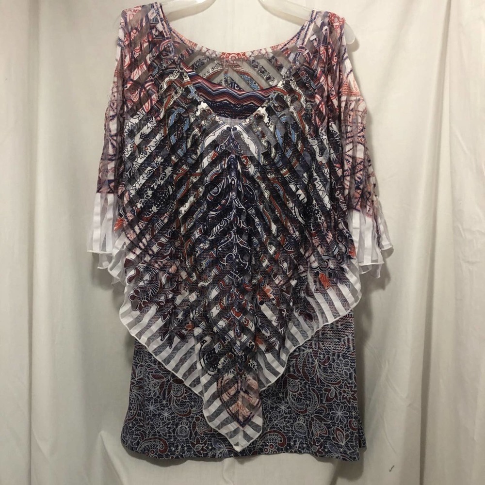 One world sleeveless w/ coverup Boho top blouse